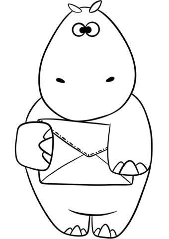 Hippo With Envelope Coloring Page